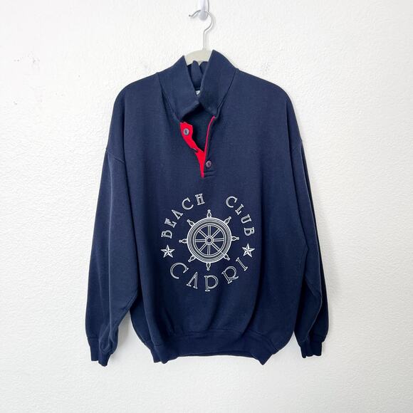 [Vintage] Navy Capri Beach Club Graphic Print Oversized Sweatshirt Size Medium M - Picture 1 of 12